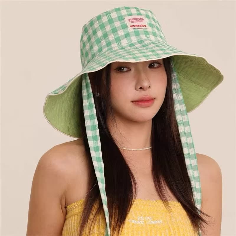 😍Fashion girl😍แฟชั่น หมวกกันแดดพับได้ 2 ด้าน สไตล์วินเทจ หมวกบักเก็ต ลายสก็อต ขนาดใหญ่ สําหรับผู้หญิง(sp-A013) - ภาพที่ 2