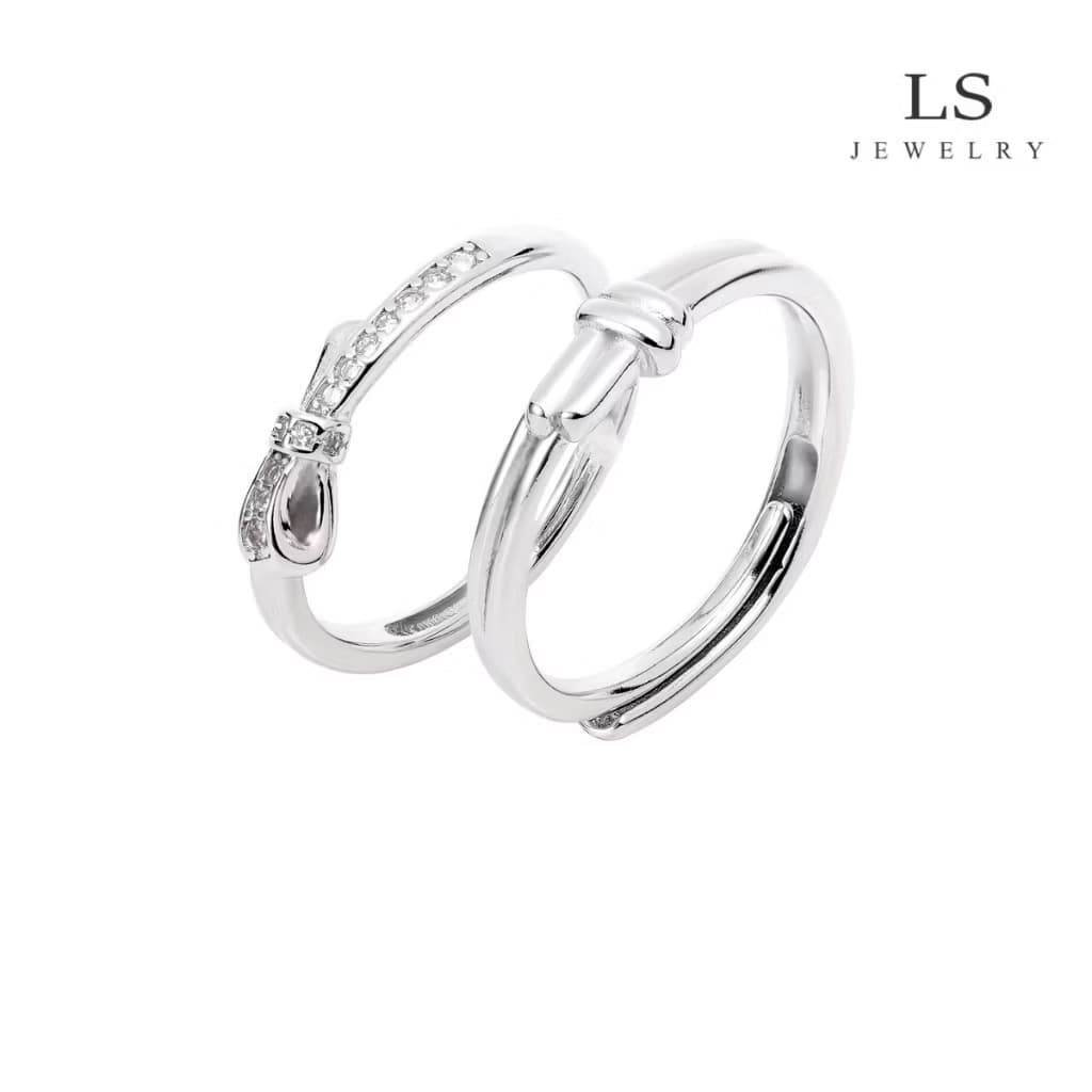 Jewelry ชุดแหวนคู่รักแพลตตินัม 2 วง แหวนเงินเรียบง่ายและทันสมัย ​​ของขวัญ r2306(sp-A013)