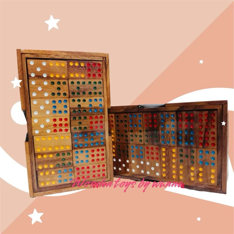 Domino, ເກມຄະແນນໄມ້, 9 ຄະແນນ, 4 ລະດັບ, 56 ຊິ້ນ Domino, ຂອງຫຼິ້ນໄມ້, ເຮັດດ້ວຍມື (Sp-A012) - ภาพที่ 2