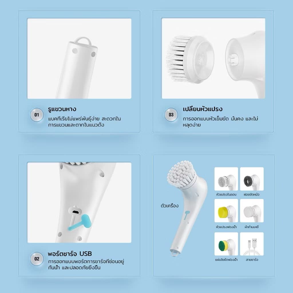 ແປງຂັດໄຟຟ້າອັດຕະໂນມັດ ມີ 5 ຫົວໃຫ້ປ່ຽນ (SP-A014) - ภาพที่ 7