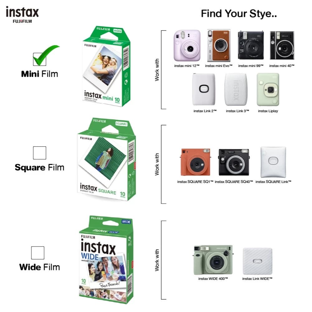Fujifilm instax mini ຂອບຂາວ20ແຜ່ນ ສາຍຖ່າຍຮູບເກ໋ໆ ສາຍກ້ອງຟິມ ( SP-A002 )