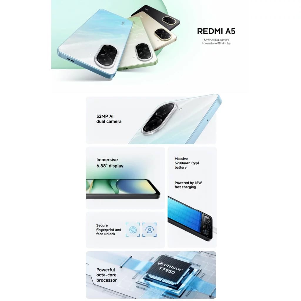 ໂທລະສັບ ຍີ່ຫຍໍ້ Xiaomi Redme A5 4G  4GB+128GB (SP-A007) - ภาพที่ 6