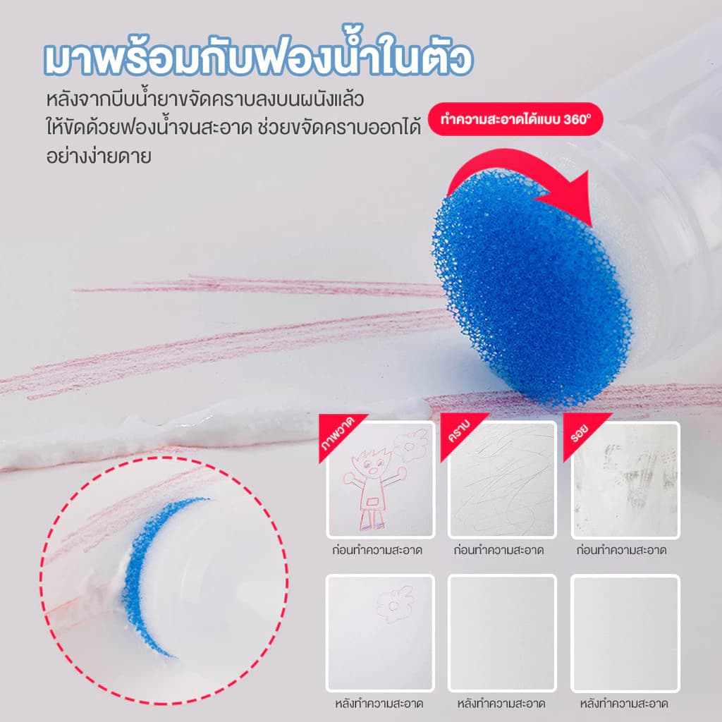 ນ້ຳຢາທຳຄວາມສະອາດຜະໜັງ ຄີມເຊັດຜະໜັງ ນ້ຳຢາກຳຈັດຄາບຜະໜັງ 120 ກຣັມ ມາພ້ອມຟອງປັດນ້ຳຝົນ SP-A001